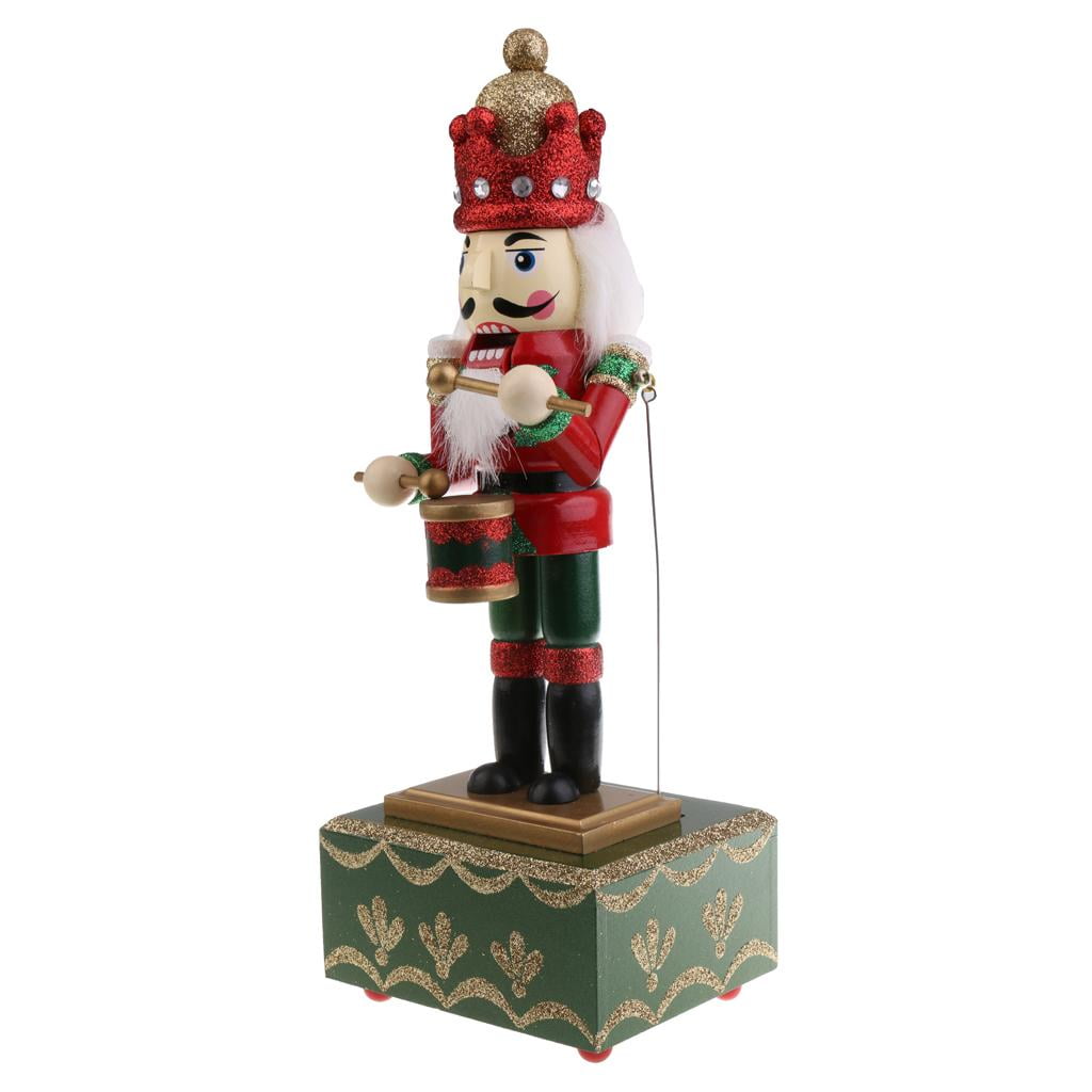 32CM Hand Painted Wooden Nutcracker Music Box Drummer Walnut Puppet