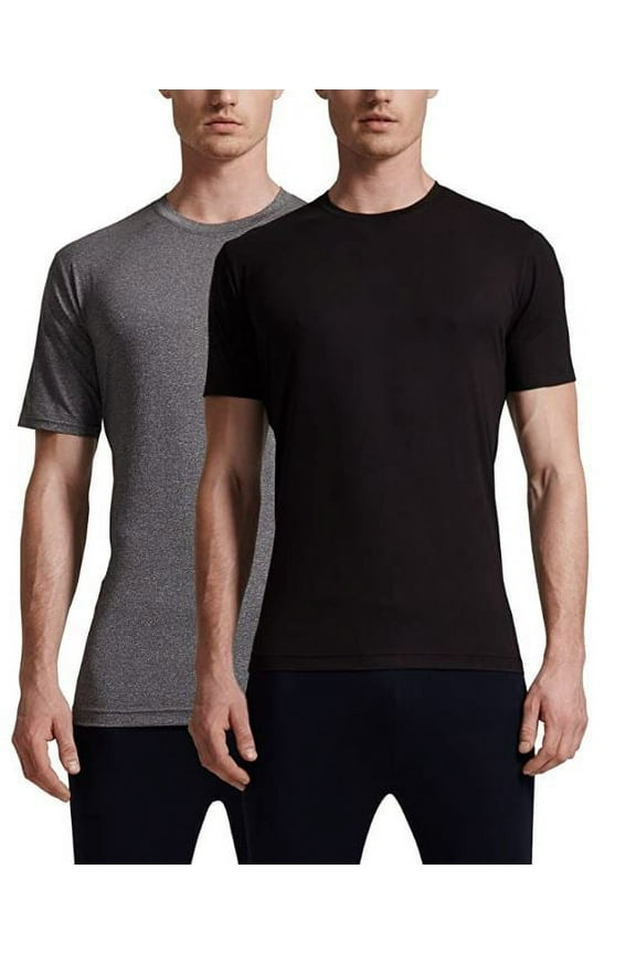 32Degrees Weatherproof Mens Short Sleeve Crew Neck Cool Tee, 2 Pack, Black and Heather Grey, Large