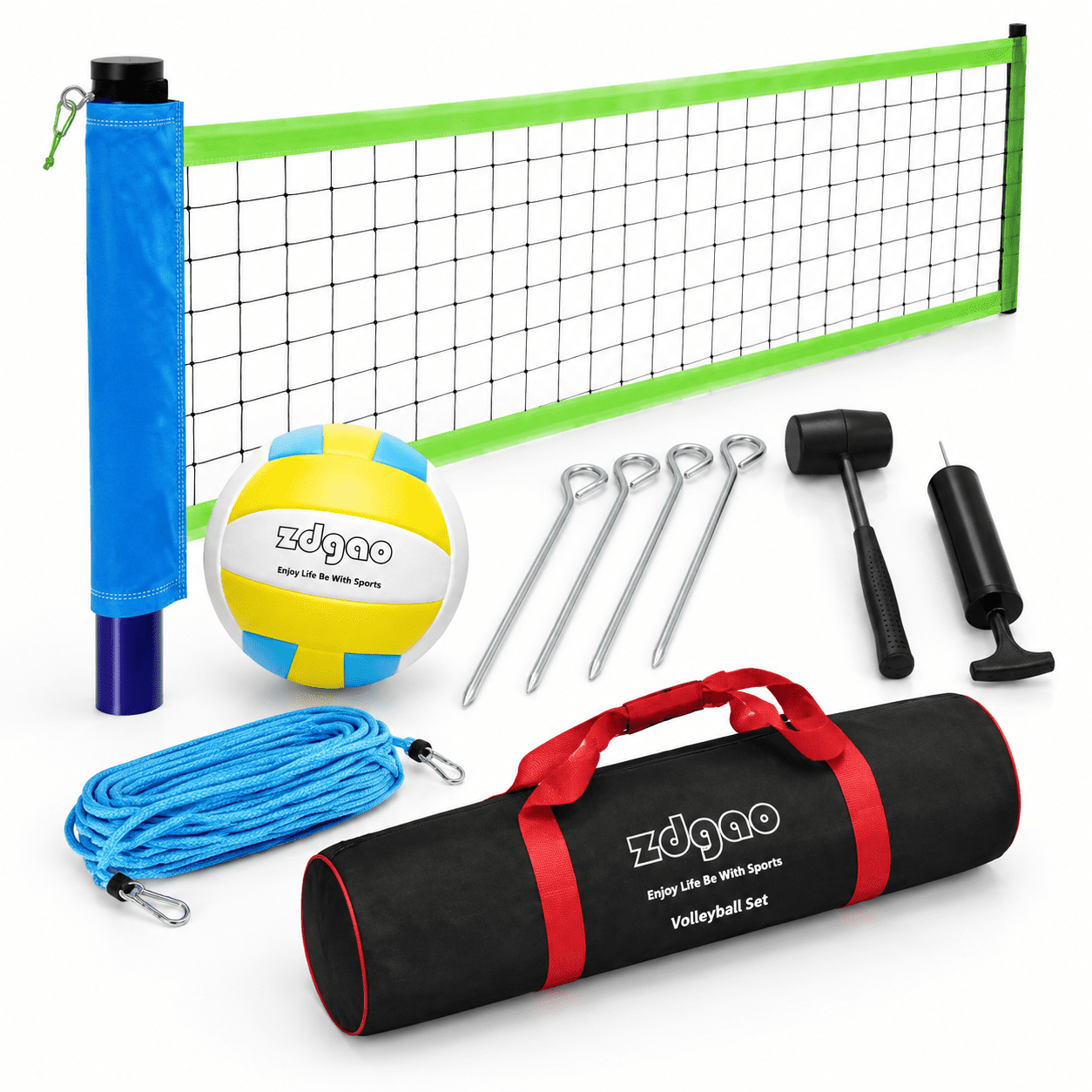 32FT Blue Green Portable Adjustable Outdoor Volleyball Net System ...