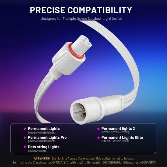 32FT Extension Cable for Govee Outdoor Lights Series & Dots String Lights, IP68 3-Pin Waterproof Extension Cord for Govee H705A H705B H705C, H705D H705E H705F, H706A H706B H706C, H805A H805B H805C