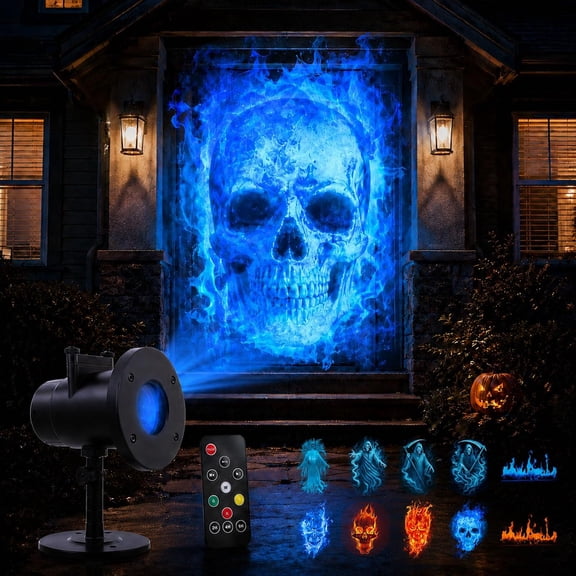 32FT HD Halloween Projector Halloween Skull Dynamic Light, 10 HD Projection Patterns with 4 Colors Each and Remote Control for Outdoor Wall Window Garden Party Decorations