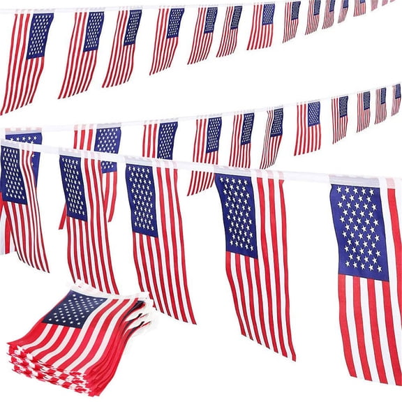 32Ft 4Th Of July Decorations Outdoor, 30 Pcs Fourth Of July Banner, American String Flag Banner for Patriotic Independence Day Fourth Of July Accessories Party Home Patio Decor(red)
