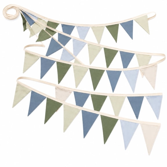 32Ft Blue Green Party Decorations: Retro Fabric Triangle Banner Pennant Garland for Graduation, Hole in One, Wedding, Birthday, Masters Golf Party Durable Polyester, Vibrant Blue-Green Color