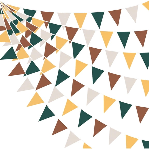 32Ft Green Brown Woodland Party Decorations Fabric Triangle Banner Flag Pennant Bunting Garland for Jungle Safari Animal Zoo Themed Wild Forest Baby Shower Camper Fall Wedding Birthday Decor Supplies