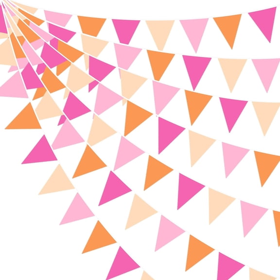 32Ft Orange Pink Party Decorations Hot Pink Orange Pennant Banner Fabric Triangle Flag Garland Streamers for Groovy Birthday Sunset Autumn Spritz Home Outdoor Garden Fall Fiesta Decor Supplies