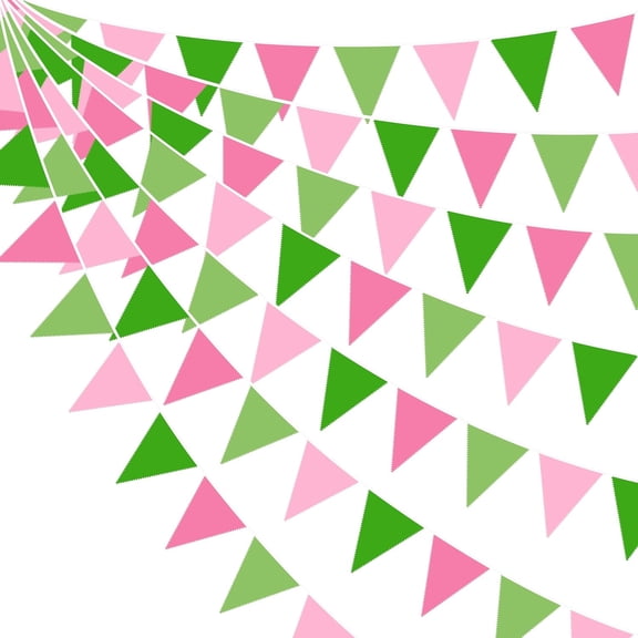 32Ft Pink and Green Party Decorations Green Pink Triangle Flag Fabric Banner Pennant Garland Streamer for Witch Birthday Wizard Bridal Shower Carnival Movie Witch Crown Party Decor Supplies