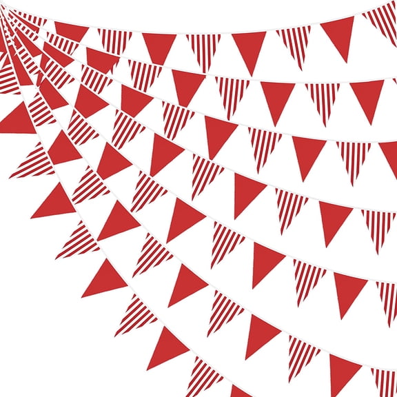 32Ft Red and White Striped Pennant Banner Fabric Triangle Flag Bunting Garland Streamer for Carnival Circus Birthday Wedding Christmas New Years Party Outdoor Garden Hanging Festivals Decorations