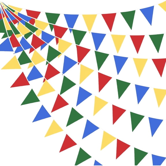 32Ft Super Bros Party Decorations Red Blue Yellow Green Carnival Circus Clown Triangle Flag Pennant Bunting Banner Fabric Garland Streamers for Kids Mario Birthday Baby Shower Outdoor Garden Decor