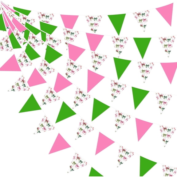 32Ft Witch Party Decorations Pink Green Bow Printed Witch Themed Fabric Banner Triangle Pennant Flag Garland Streamers for Pink and Green Movie Birthday Bridal Shower Outdoor Garden Supplies