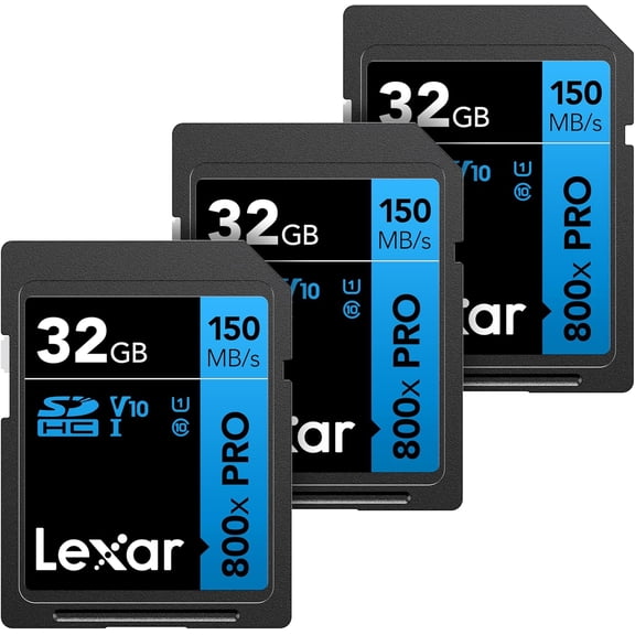 32GB (3-Pack) High-Performance 800x PRO SD Card, UHS-I, C10, U1, V10, 4K, Up to 150MB/s Read Memory Card, for Point-and-Shoot & Mid-Range DSLR Cameras, HD Camcorders (LSD0800P032G-B3NNU)