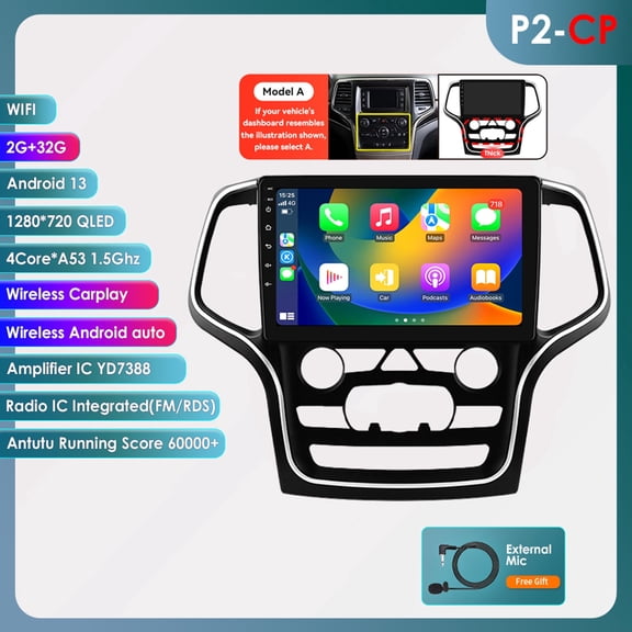 32GB Android 13 Bluetooth Apple Carplay Wifi RDS Car Stereo Radio Head Unit Multimedia GPS Navigation Player For Jeep Grand Cherokee WK2 2014 2015 2016 2017 2018 2019 2020 2022