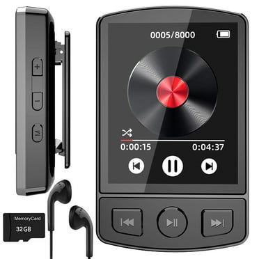 32GB Clip Mp3 Player with Bluetooth, 1.8" Screen Mini Portable Wearable Mp3 with FM Radio and Voice Recorder for Sport Running