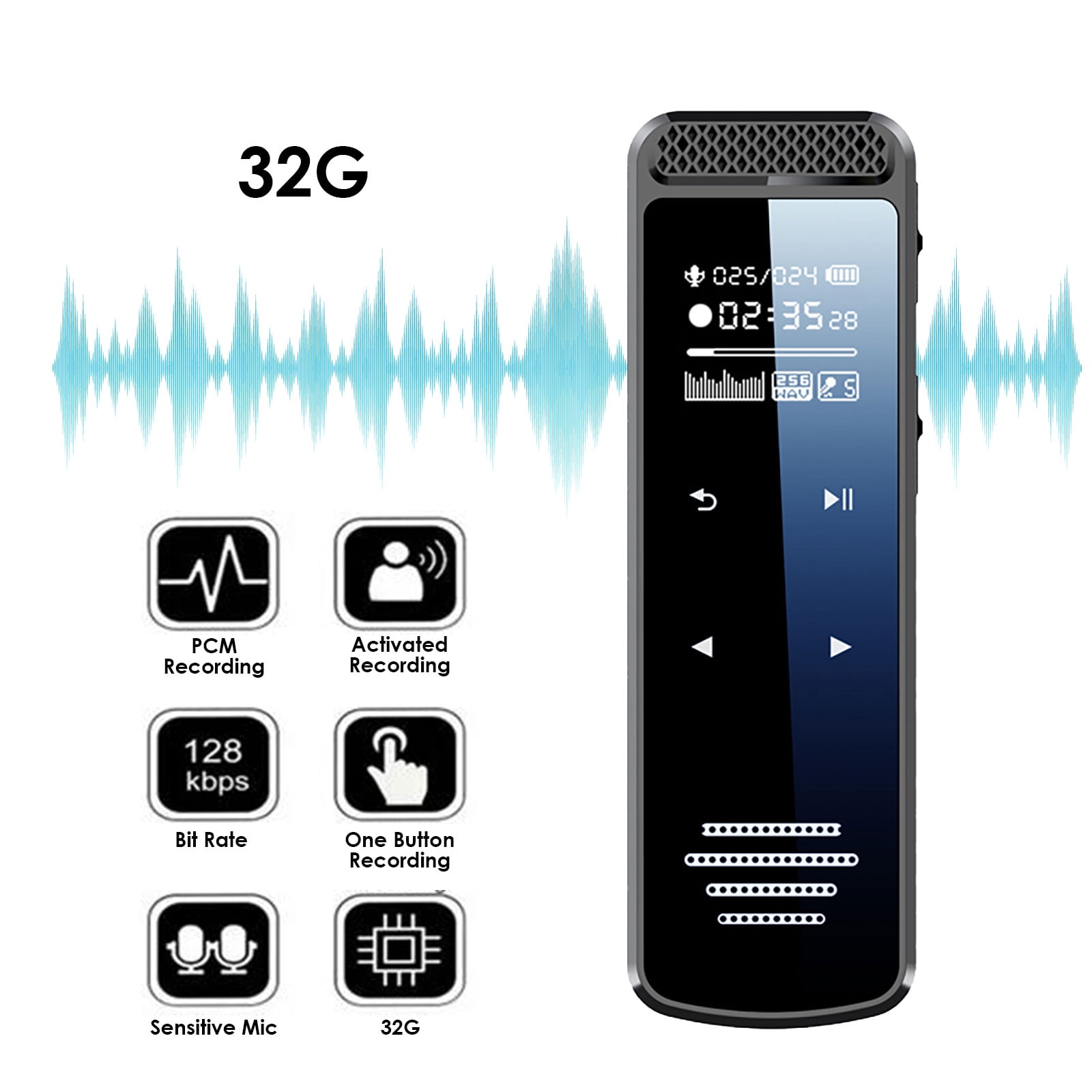 32GB Digital Voice Recorder, Voice Activated Recorder with Playback