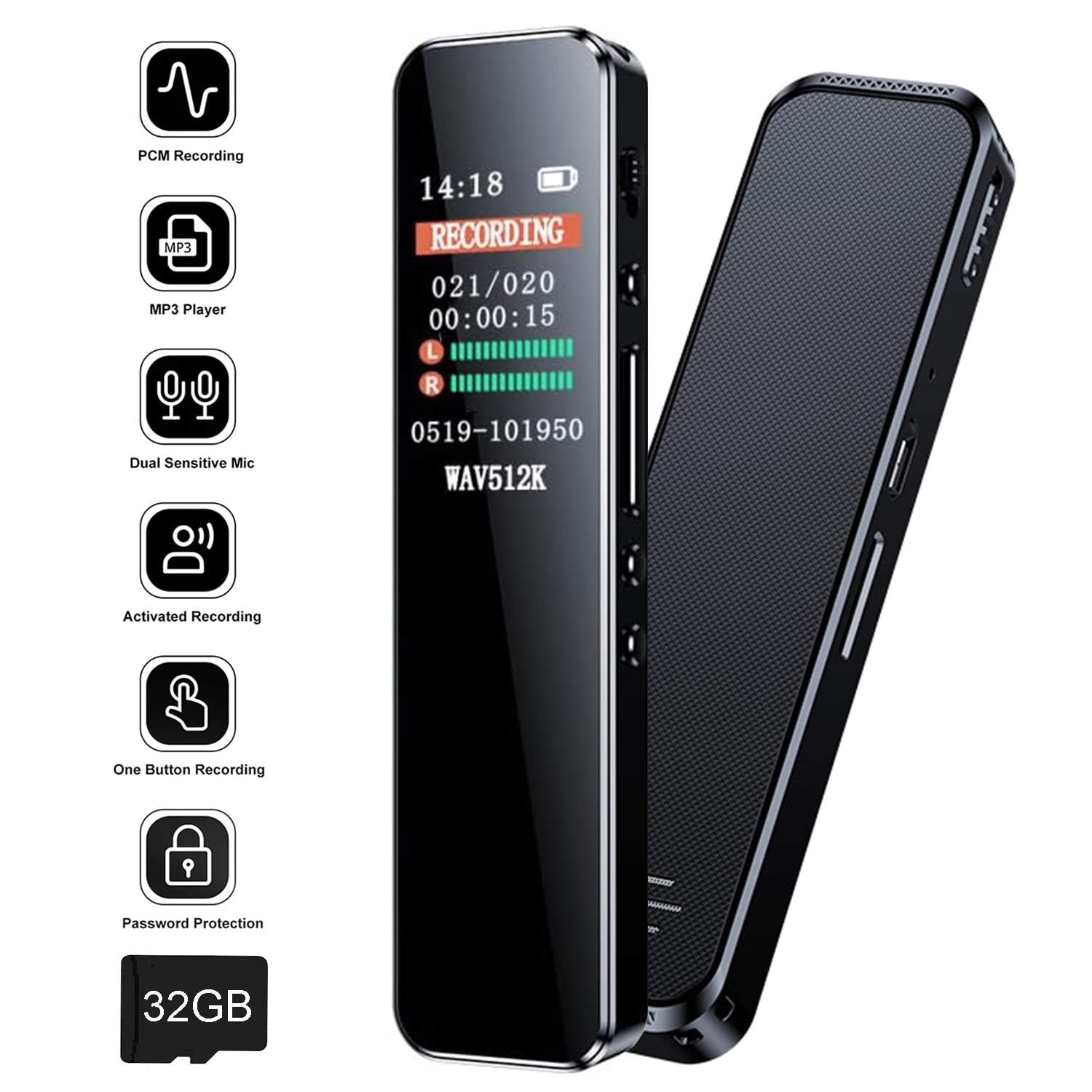 32GB Digital Voice Recorder, Voice Activated Recorder