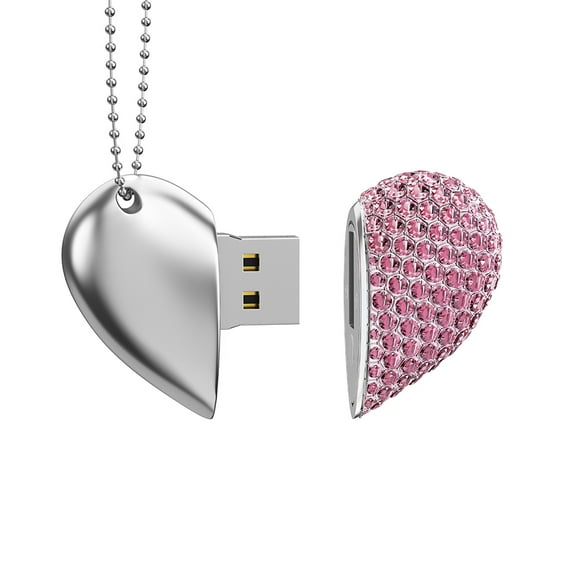 32GB Heart Shape USB 2.0 Flash Drive Crystal Memory Stick Thumb Drive with Key Chain