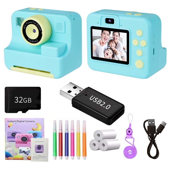 32GB Kids Instant Print Digital Camera - 1080P HD Video & Photo Camera with 3 Print Papers, 2.4" Screen, 16x Zoom, Games & MP3 - Birthday Gift for Boys & Girls Ages 3-12 (Includes Lanyard & USB Cable)