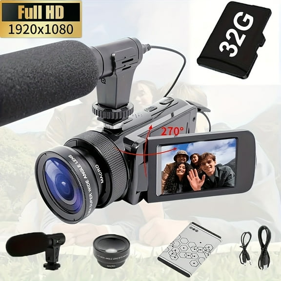 32GB Latest Portable Camera, 270 Rotating Screen, Rechargeable Battery, Ideal for Camping & Travel