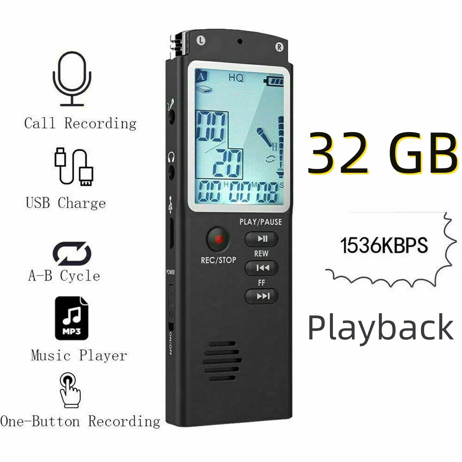 32GB Lecture Digital Voice Recorder, Rechargeable Digital Voice