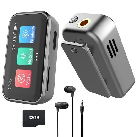32GB MP3 Player with Bluetooth 5.3, Clip Touch Screen Digital Mp3 Music Players with Speaker, FM Radio, Recording, Portable MP3 Player for Running, Cycling, Hiking, Climbing, Yoga - Silver