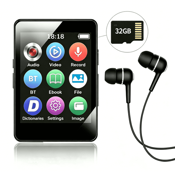 32GB MP3 Player Mini Digital Walkmen,Portable MP4 Bluetooth Stereo Speaker HiFi Music Player,Multifunction MP3 with Recording E-Book Alarm Clock Video Photo,Supports up to 128GB,Running,Walking