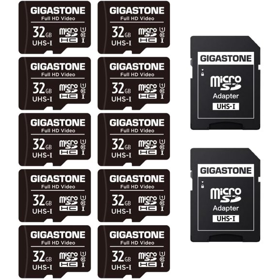32GB Micro SD Card 10-Pack, Full HD Video, Surveillance Security Cam Action Camera Drone, 90MB/s Micro SDHC UHS-I U1 C10 Class 10