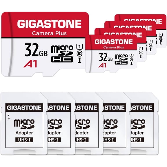 32GB Micro SD Card 5-Pack, MicroSDHC Memory Cards for Security Cameras, Wyze Cam, Roku, Full HD Video Recording, UHS-I U1 A1 Class 10, up to 90MB/s, with Adapter