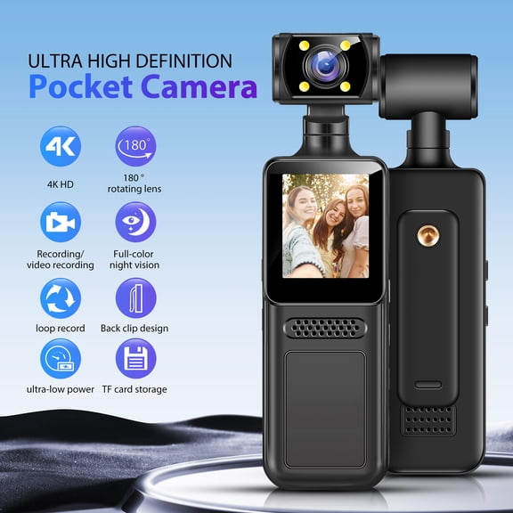 32GB Mini Body Camera, Clip Pocket Vlog Camera, 4K Wearable Sports Action Camcorder Cams