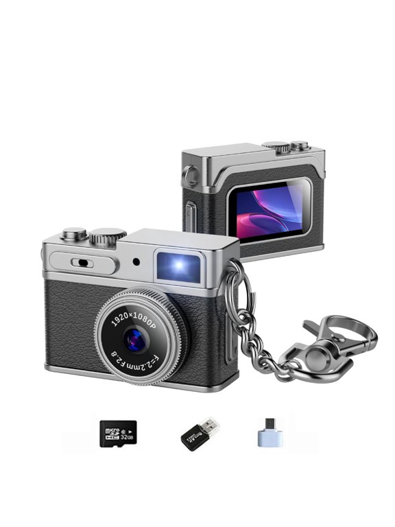 with 32GB SD Card Mini Retro Camera with 1080P Video, 0.96" IPS Screen, Keychain Digital Camera, Ultra-Compact Tiny Camera , Daily Vlogging, for Travel Recording Gifts for Girls Black