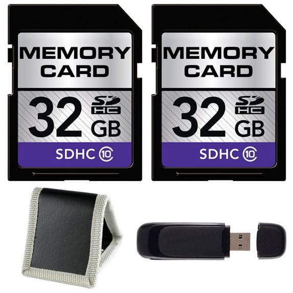 32GB SDHC Class 10 Memory Card + SD Card USB Reader + Memory Card Wallet Bundle (2-Pack)