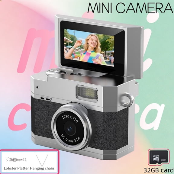 32GB Student Mini Digital Camera (Black) - 720P HD Retro Tiny Photocamera 0.96'' Pocket Video Camera, Fashionable Wearable Pendant for Campus & Daily Use