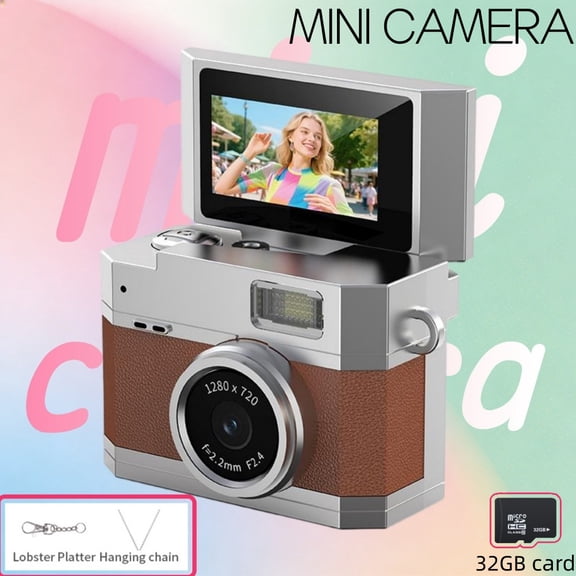 32GB Student Mini Digital Camera (Brown) - 720P HD Retro Tiny Photocamera 0.96'' Pocket Video Camera, Fashionable Wearable Pendant for Campus & Daily Use