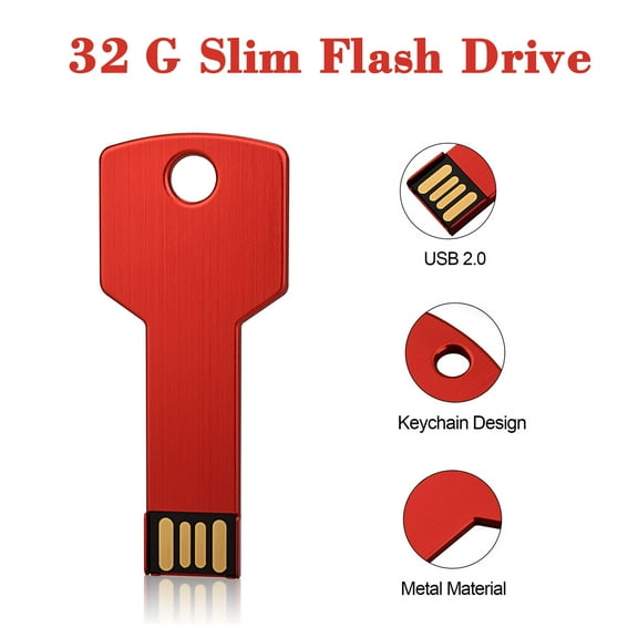 32GB USB 2.0 Flash Drive for Key TOPESEL Metal Key Shape Thumb Drive Memory Stick Pen Drive Red