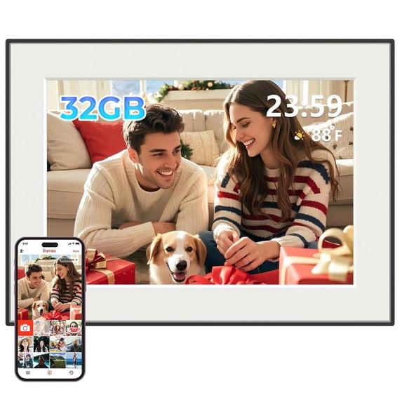 32GB WiFi Digital Picture Frame, 10.1 Inch Frameo Photo Frame,1280x800 HD IPS Touch Screen, Auto-Rotate, Share Photos/Videos Instantly via Frameo App from Anywhere, Wall Mountable.