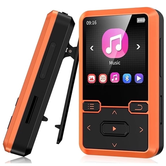 32GB mp3 Player witha 5.0 Mini Portable Wearable mp3 Player with FM Radio Recording Digital Music Player with Pedometer mp3 & mp4 Player for Sports max 128GB TF Card(orange)