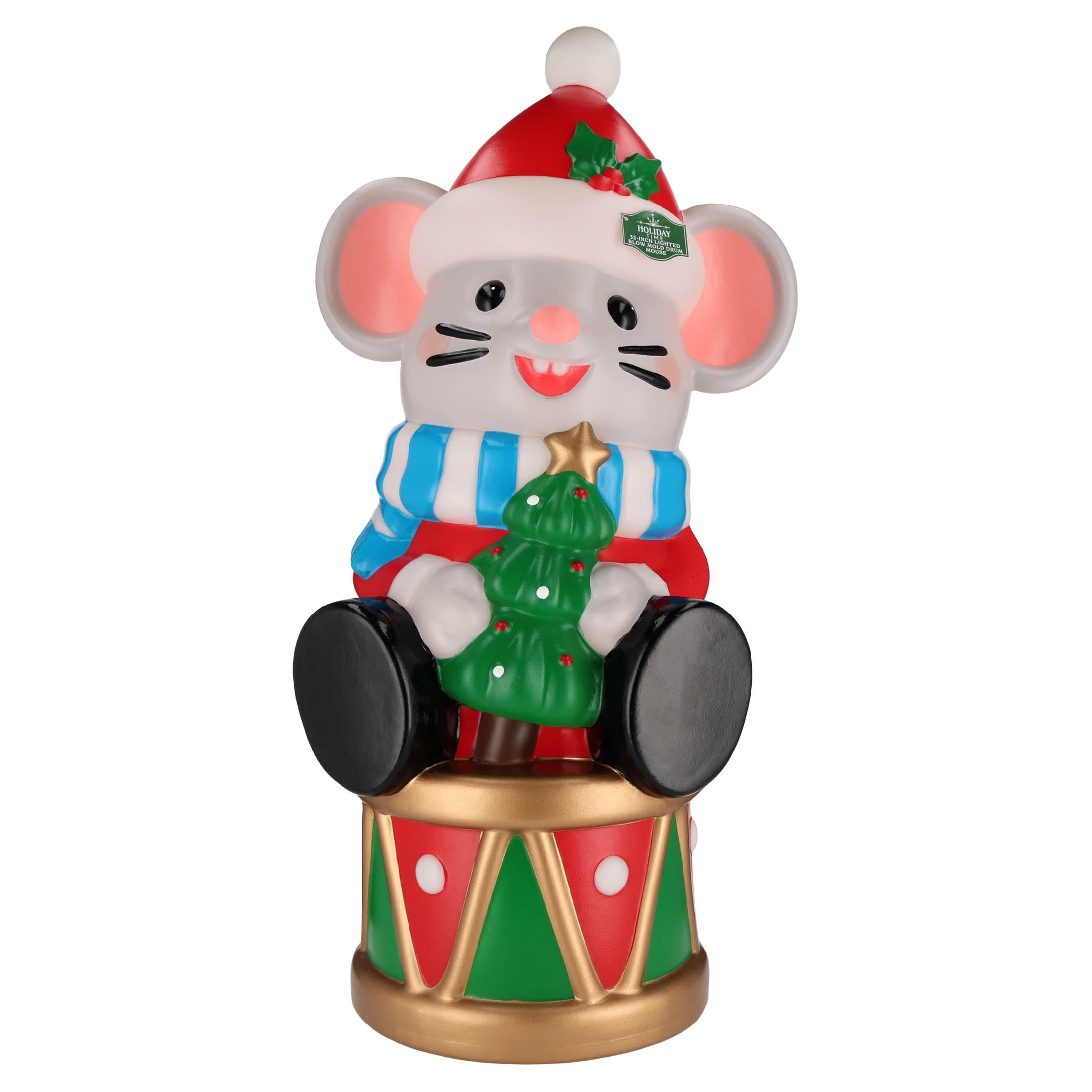 Lighted Blow Mold Drum Mouse Indoor/Outdoor Christmas Decoration, Multicolor, 32", by Holiday Time