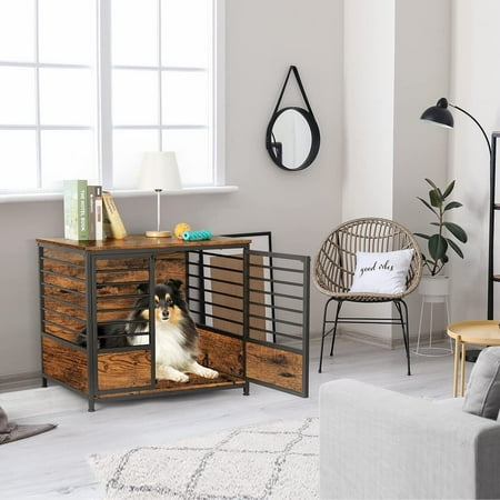 32In Medium Heavy Duty Dog Kennel House Cage with Storage Side End Table