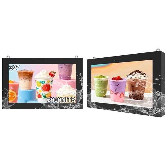 32Inch Outdoor Digital Signage, 2000nits High Brightness Advertising Display, IP55 Wall Mount Digital Signage, CMS with WiFi/HDMI/USB Input, Split Screen, 7/24 Timer Switch, Android 11OS