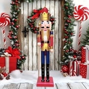 32Inch Wooden Soldier Nutcracker Christmas Decor -Suitable for celebrating Christmas, winter indoor decoration, applicable for use on dining table, desktop and beside the fireplace