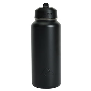 Botella de agua aislada de acero inoxidable de 32 oz con tapa de popote abatible y asa, color negro