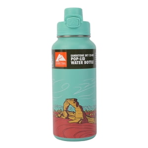 Botella de agua aislada de acero inoxidable de 32 oz con tapa de presión, color cielo arenisca