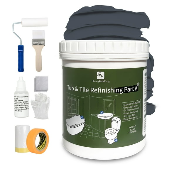 32Oz Glossy Dark Grey Ceramic Bath And Tile Repair Kit - Easy To Use Waterproof Low Odour Paint For Bathroom, Countertops, Sinks | Includes Tools (50-60 Sq.ft)