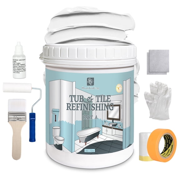 32Oz White Ceramic tub and tile Paint Refinishing Kit Bathtub Bathroom wall Paint, Easy of Usecountertop sink Paint Resurfacing Sink Tub Low Odor No Toxic (White 50-60sq.ft)