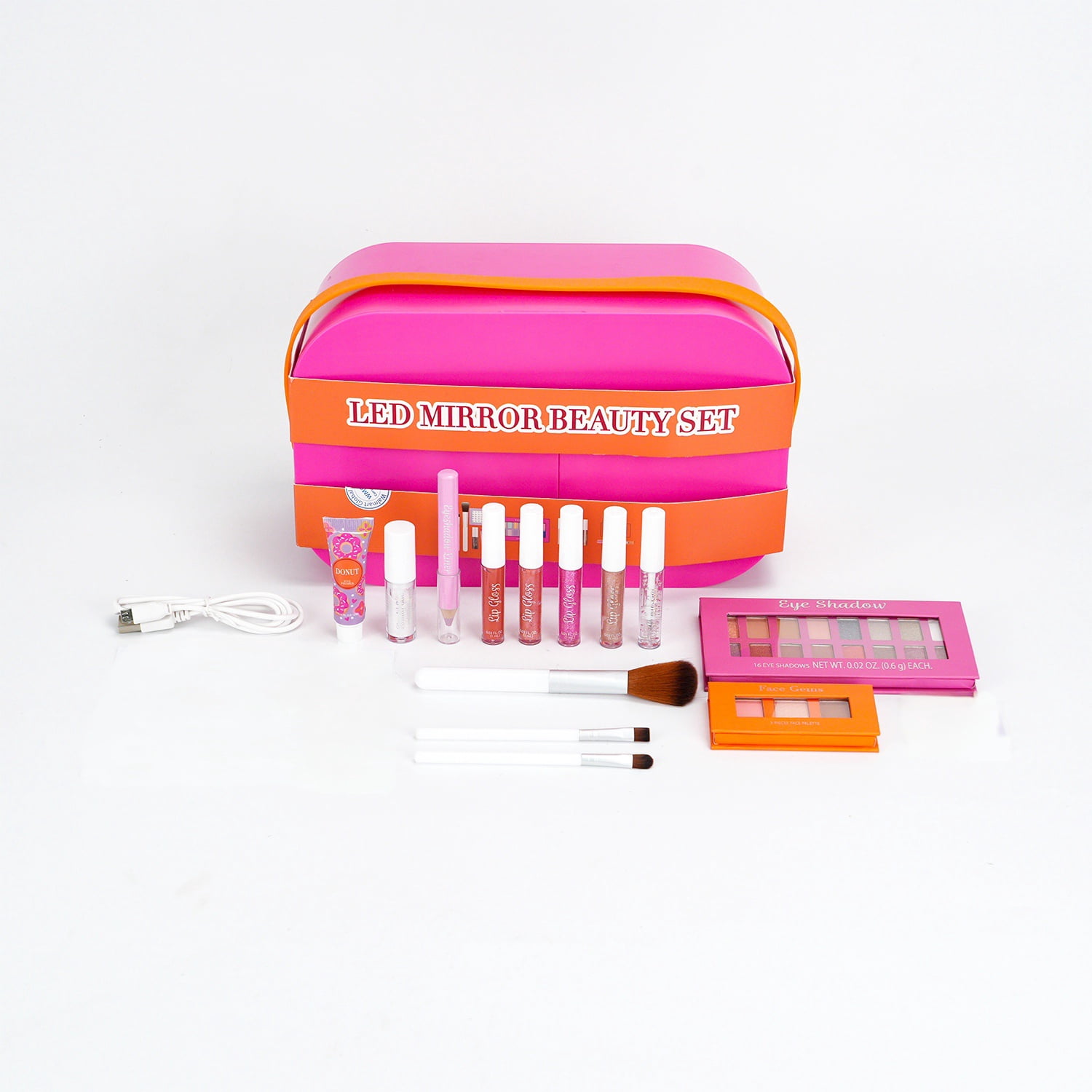 LED Mirror Makeup Set, Pink, 32 Pieces