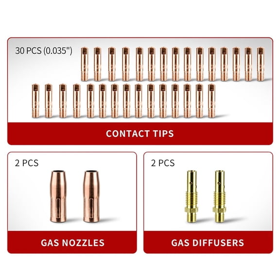 32PC Mig Welding Contact Tip Consumables MB15 15AK Contact Tip 0.035" 0.030"