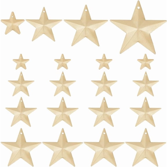32PCS 1/1.6/1.9/2.4 Inch Matte Gold Metal Star Decor Barn Star With Hole Iron Vintage Wall Arts Hanging Decors for DIY Crafts House Christmas Indoor Outdoor Diy Handmade Accent
