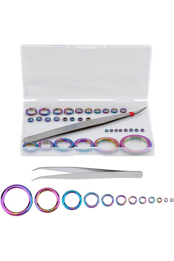 32PCS 12 Sizes Porcelain Fishing Rod Repair Part Fishing Rod Tip Guide Ring Fishing Rod Eye Replacement Kit with 1PC Iron Beading Tweezers Hole: 1.8~23mm