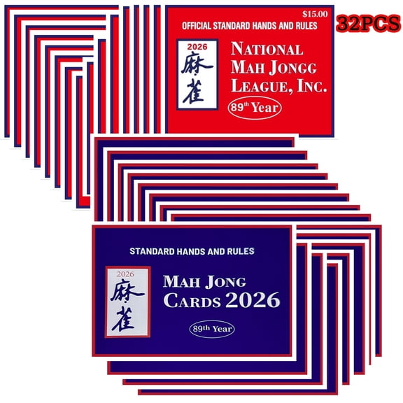 32PCS 2026 Mahjong Cards Large Print - Easy to Read Rule Cards for Mahjong 2 Color