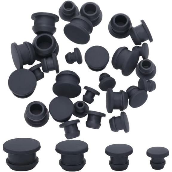 32PCS 4 Sizes Silicone Stoppers for Salt and Pepper Shakers 13/64 9/32 23/64 7/16 Inch Black Salt Plug Slot Stopper Replacement Bottle Caps Reusable Round End Cap Corks for Bottles