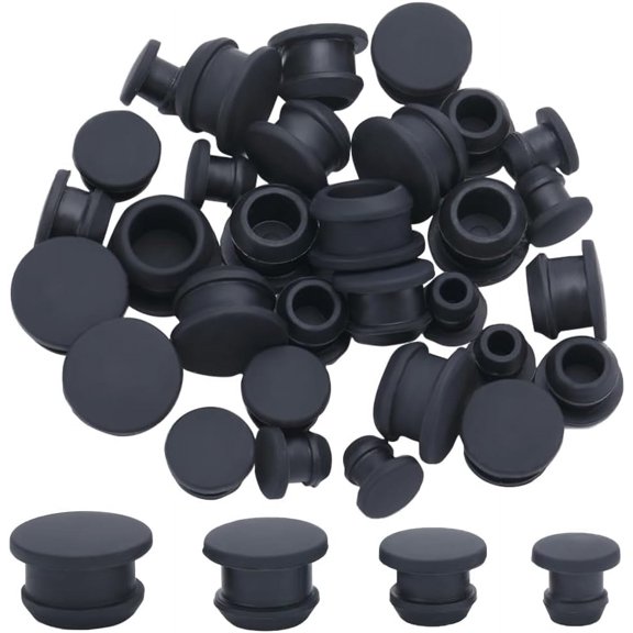 32PCS 4 Sizes Silicone Stoppers for Salt and Pepper Shakers 15/64 5/16 25/64 15/32 Inch Salt Plug Slot Stopper Replacement Black Bottle Caps Reusable Round End Cap Corks for Bottles Black