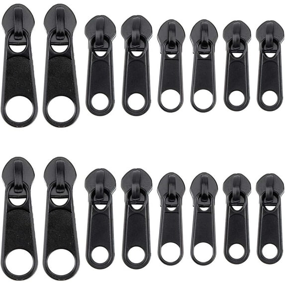 32PCS 4 Sizes Zip Puller Replacement Plastic Slider Instant Clip Quick Fix Zip Kits Removable Fix Zipper Repair Kit Garment Accessories for Coats Jacket Luggage Black